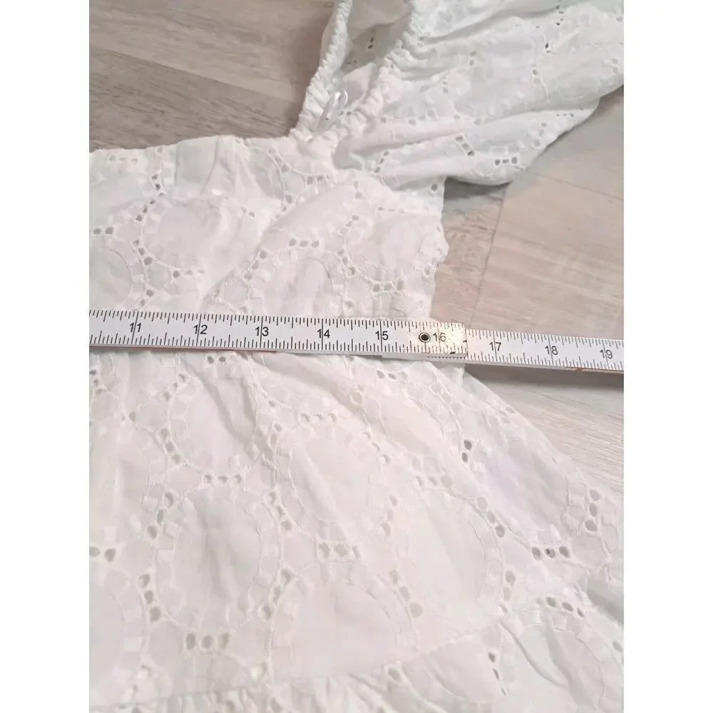Bardot Womens 6 Babydoll Dress Sofia Eyelet Mini White Revolve Lace Off Shoulder - Picture 5 of 12